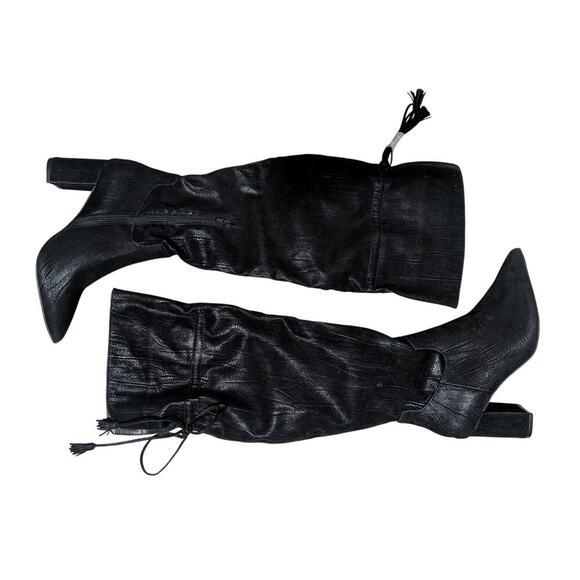 NWOT! SHOEDAZZLE! BLACK W/SUBTLE SNAKESKIN OVER KNEE VEGAN SUEDE BOOTS! SZ 9.5 - Picture 7 of 11